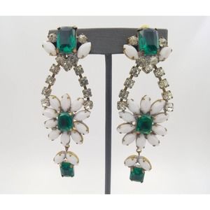 Handmade Czech Emerald-Green Rhinestone Earrings –  Husar D Statement Earrings